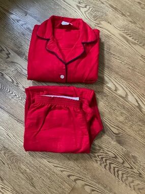 Vintage L.L. Bean Red and Navy Flannel Pajama Set Size Medium NOS Deadstock USA